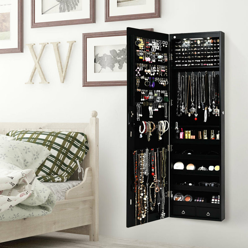 Armoire à bijoux avec miroir Conall, Noir