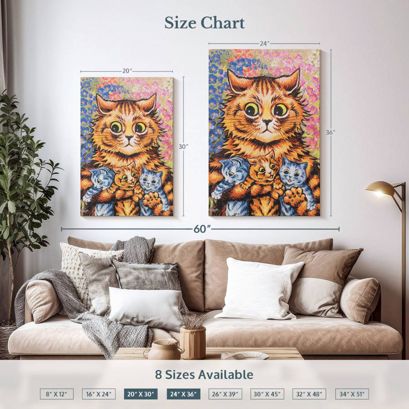 Brampt A Cat With Her Kittens, 36" H x 24" W