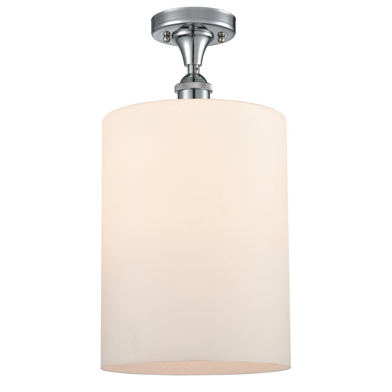 Leilani Glass Semi Flush Mount, Polished Chrome, Matte White, 6 Watt Vinage LED Bulb
