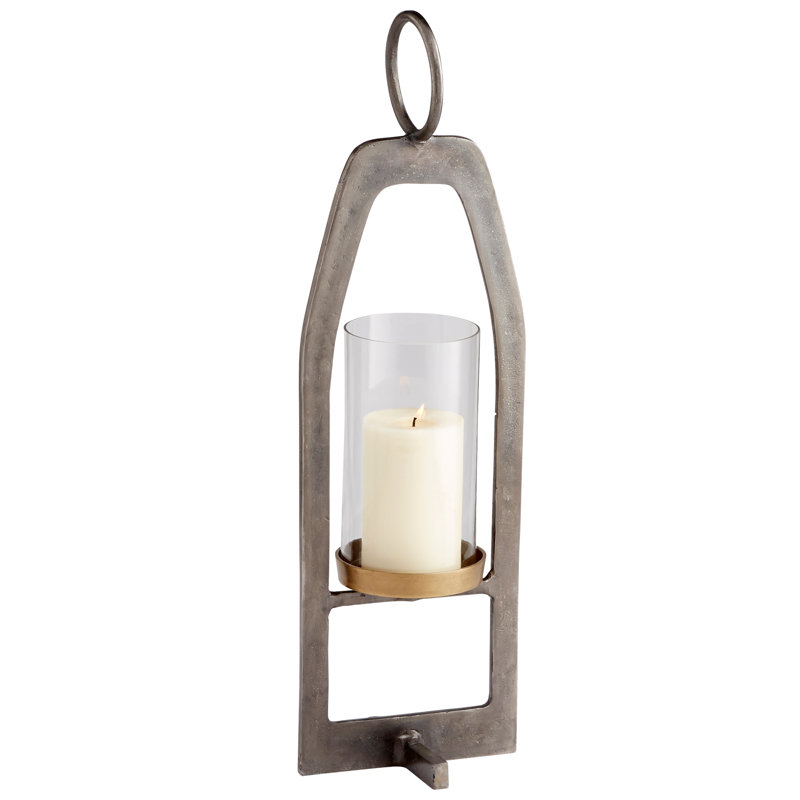 Hubert Tabletop Lantern, Brass, 27.75" H x 8.75" W x 7" D