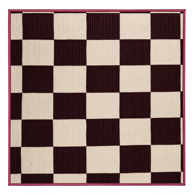Machine Washable Checkered Red Area Rug