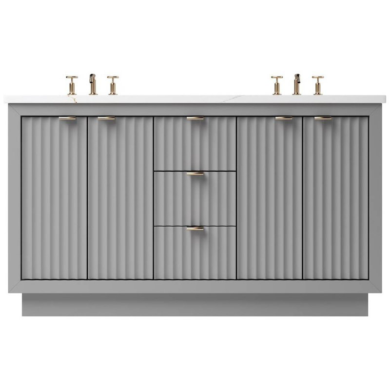 Meuble-lavabo double Lecrieu, 60", Gris platine, Or rose
