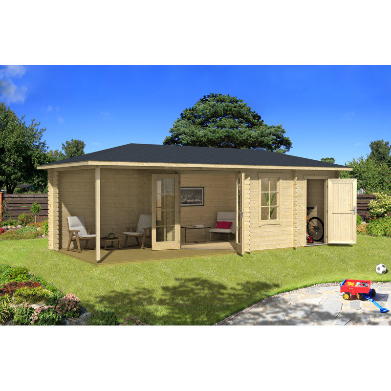 Aruba - 23 x 10 Ft. Hipped Roof Premium Log Cabin With Single Glazing (40mm), Right