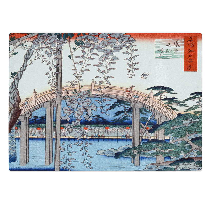 Glass Kameido Tenjin Shrine Grounds by Utagawa Hiroshige Chopping Board, 39 cm W x 28.5 cm L
