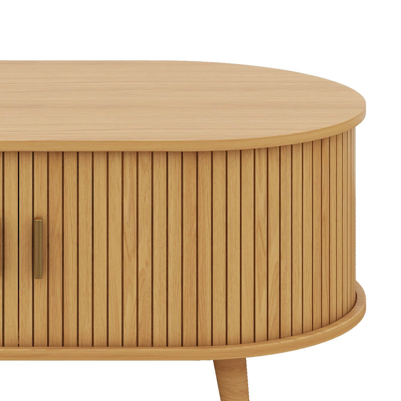 Table basse ovale cannelée de 42,5 po avec station de charge, table Mid-Century rétro avec porte tambour et pieds