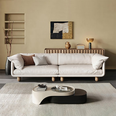 Creamy-white Genuine Leather Modular Sofa cushion couch