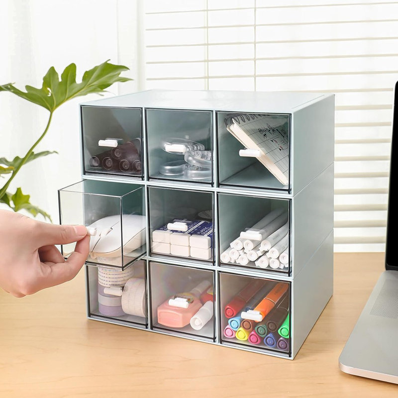 Organisateur en plastique à 3 tiroirs pour le rangement des cosmétiques, organisateur de bureau, organisateur de maquillage pour vernis à ongles, rouge à lèvres, brosses, bijoux, soins de la peau, boîtes d'organisation de salle de bain - bleu
