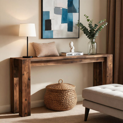 Natural Wood Grain Solid Wood Entryway Table, Suitable As A Long Dining Table And Storage Rack, Ideal For Living Room Entryway Decor
