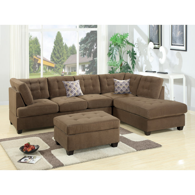 Akhir Upholstered L-Shaped Sectional Reversible, Truffle Microfiber/Microsuede