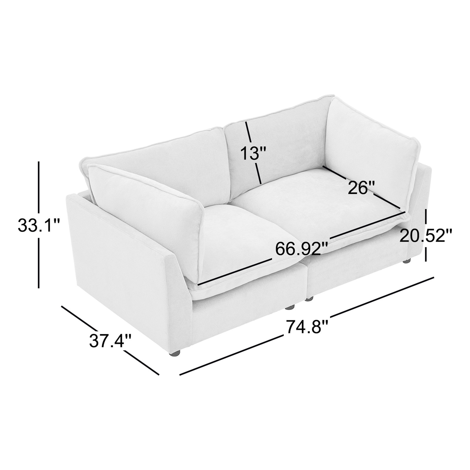 Eagan 74.8" 2 - Piece Modular Sofa, Gray Chenille