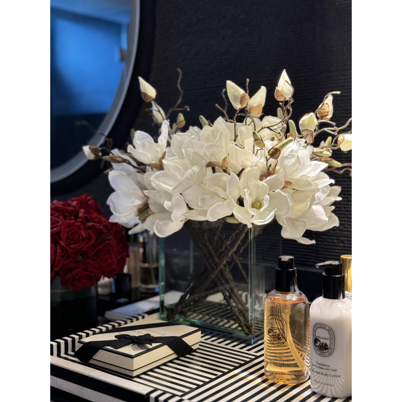 Magnolia Arrangement in Vase, White