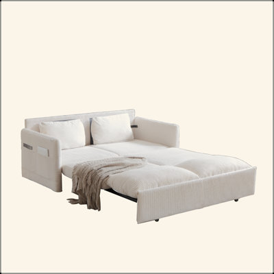 64,5 pouces Canapé-lit Canapé-lit réglable 3-en-1 avec lit escamotable 2 oreillers et poches latérales Canapé-lit convertible en velours côtelé doux pour le salon Chambre à coucher Bureau