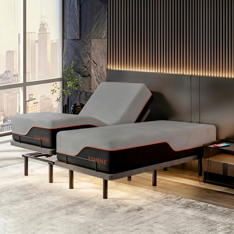 Adjustable Bed with 14" Mattress, Massage, Wireless Remote, App Control, Zero Gravity, Underbed Light, USB & Type C Ports on both sides