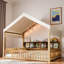 Lit en bois avec auvent, 3 étagères de rangement et lumière DEL-530355334