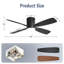 Ventilateur de plafond encastré de 46 po moderne noir avec éclairage et télécommande / commande d'application pour chambre à coucher et salon-1663443222-1663443223