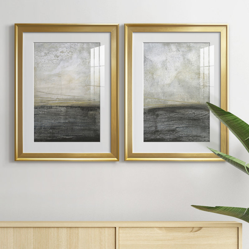 «Misty Landscape I», reproduction encadrée de qualité supérieure - prête à être accrochée, Or, H 42,5 po x l 30,5 po x P 1 po