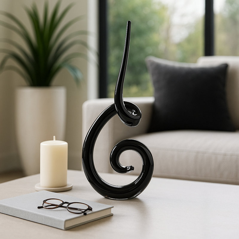 Élégante statue de sculpture en verre à tourbillons abstraits - décorations pour le salon et la maison - objets décoratifs pour manteau de cheminée - 16 po, noir