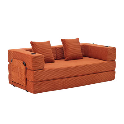 Convertible Sofa Bed - Foldable Upholstered Couch with Cupholders & Storage Pockets- Modular Sectional for Living Room, Bedroom, Studio - Compression Sofa in Box