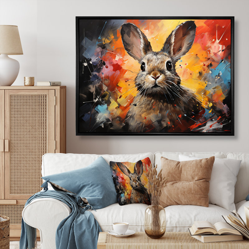 Collage Lapin Energetic Hopper II, Cadre flottant noir, H 24 po x l 32 po x P 1 po