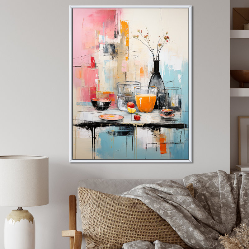 «Food Picnic Abstraction I» - Art mural repas et pique-nique, Cadre flottant blanc, 32" H x 16" W