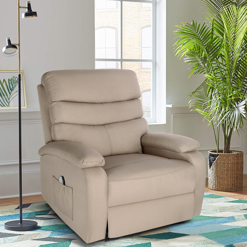Fauteuil inclinable manuel standard à bascule de 38 po de largeur avec masseur, Lin à 100 % kaki