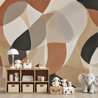 Peel and Stick Wallpaper Abstract Mid Century Modern Geometric Earth Tones Wall Murals 69"H x 96"W Removable PVC Wall Paper Self-Adhesive Wall Decor for Bedroom Living Room Home Office