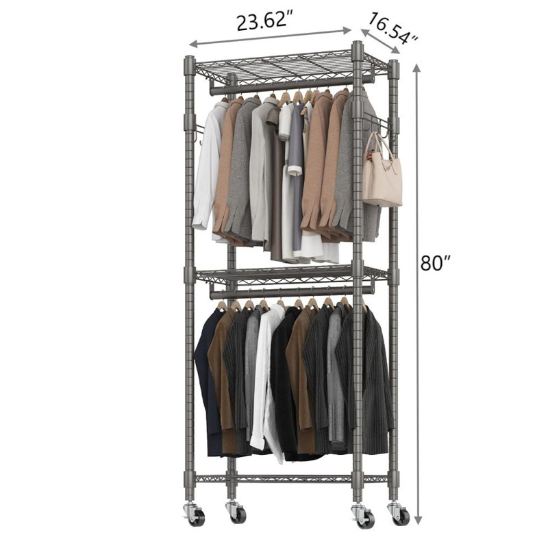 60cm W Rolling Clothes Racks, Grey