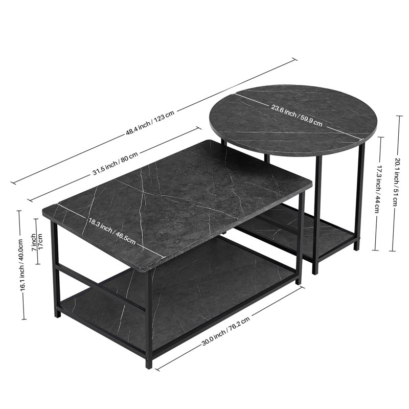 2 tables gigognes avec rangement Areefa, Noir, Noir