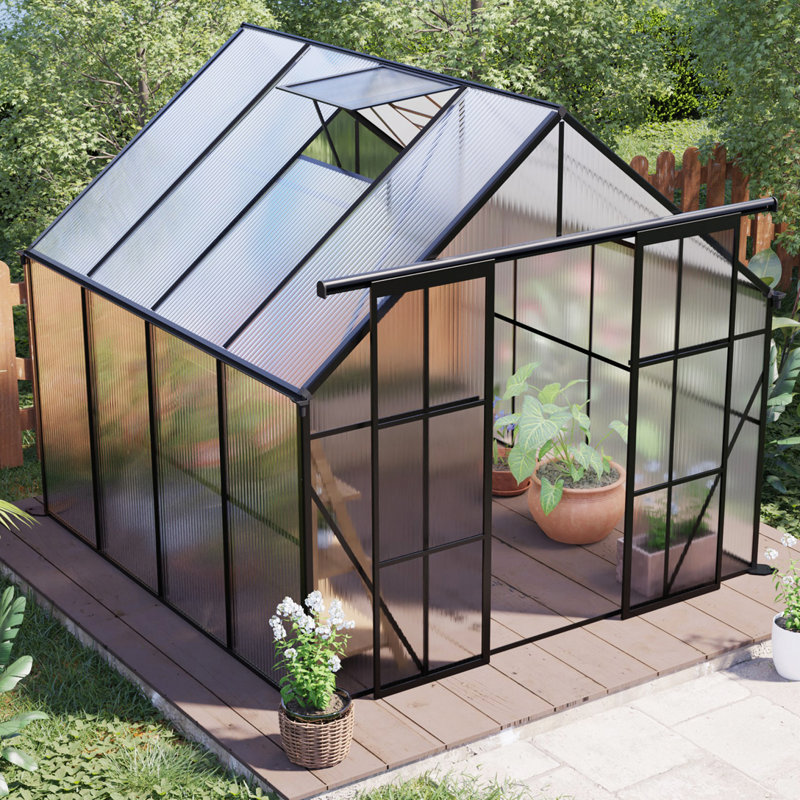 8x8 FT Double Door Polycarbonate Greenhouse, 7.8' W x 6.1' D, Black