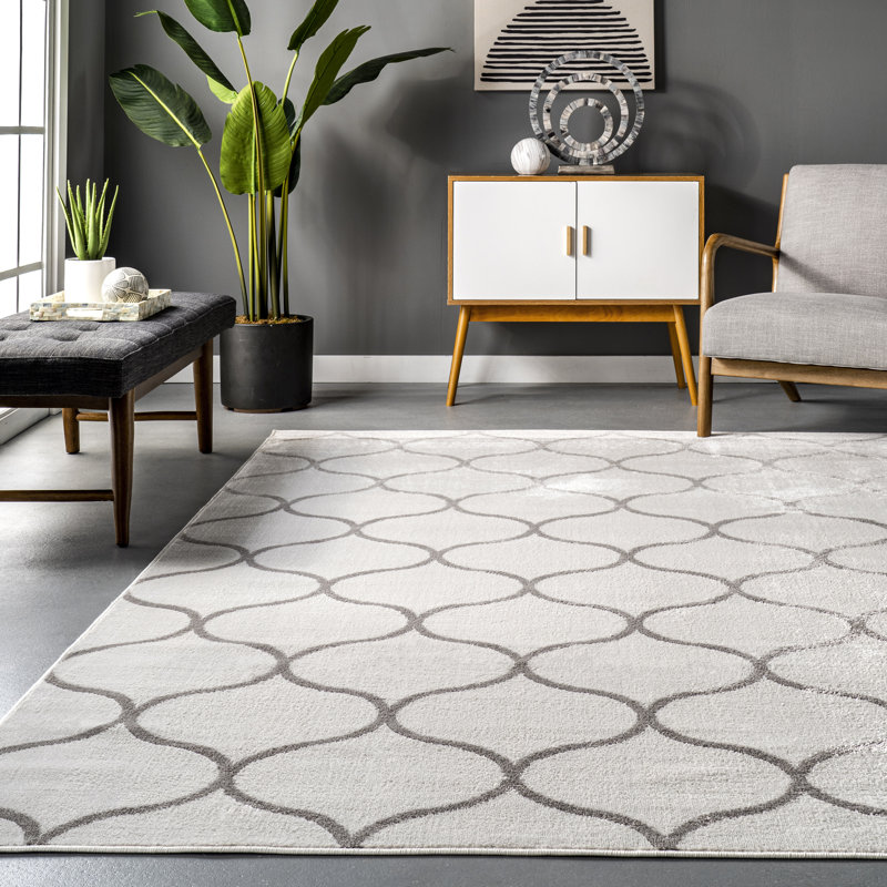 Amstelveen Geometric Beige/Gray Area Rug, Rectangle 4'3" x 6'