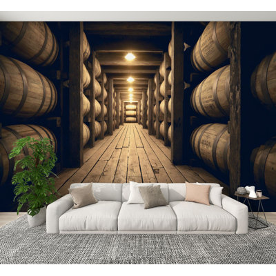 Peel and Stick Wallpaper Bourbon barrels aging rickhouse Wall Murals 100"H x 144"W Removable PVC Wall Paper Self-Adhesive Wall Paintings Art Decor for Bedroom Living Room