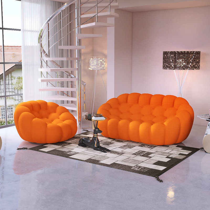 Ensemble de salon courbé 2 pièces Villance, Mélange de polyester orange