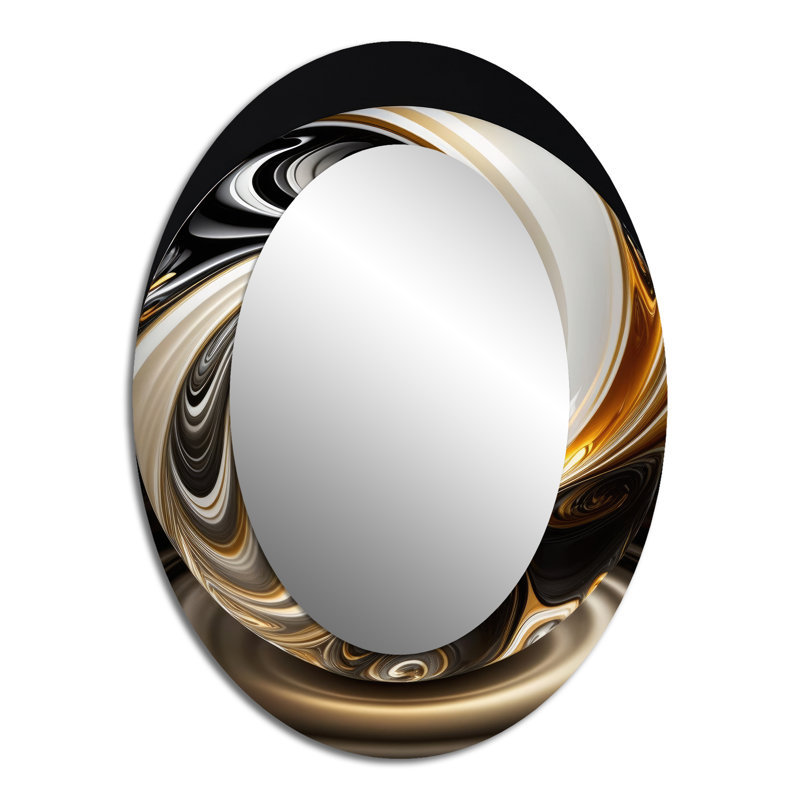 Miroir mural ovale doré et noir en verre coloré Spiral II, 40 po x 30 po