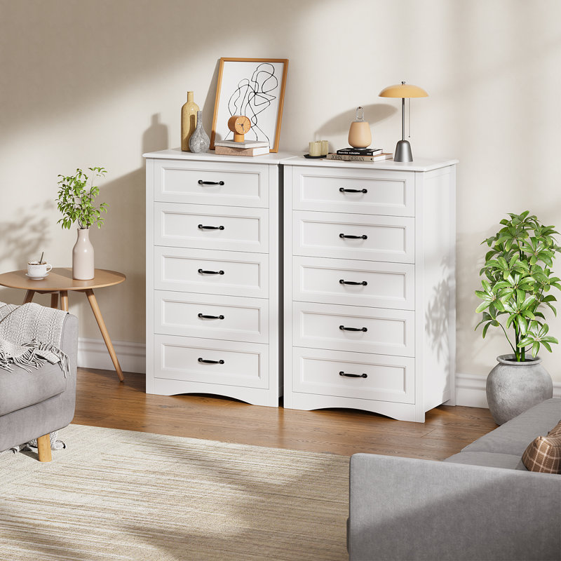 Ergica 4-Drawer Wooden Dresser, 43.3" H x 27.6" W x 15.7" D, White