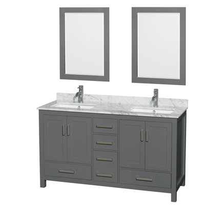 Meuble-lavabo double autoportant 60 po avec plateau en marbre Sheffield