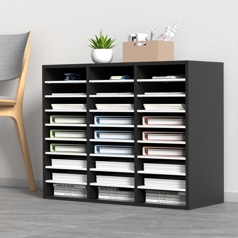 Organisateur de livres 27 compartiments, tablettes réglables, Noir / blanc