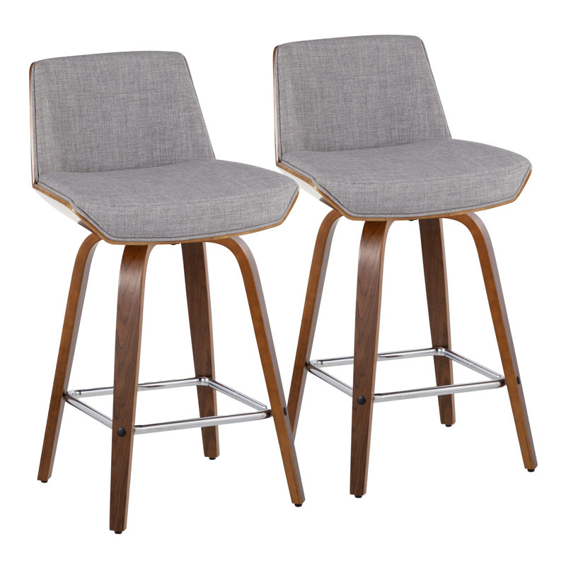 Swivel Upholstered Counter Stool, Walnut/Chrome, Charcoal, Counter Stool (26" Seat Height)
