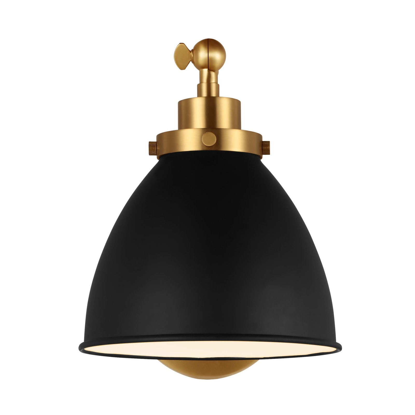 Single Light Dimmable Armed Sconce, Burnished Brass, Midnight Black