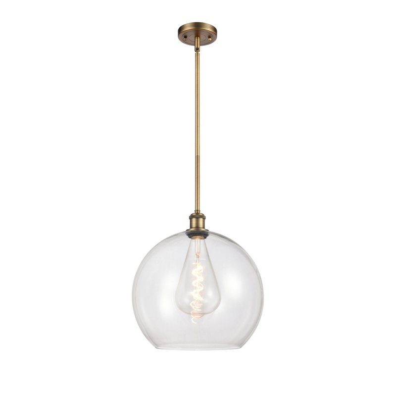 Luminaire suspendu sphère 1 lumière Cindi, H 16,38 po x l 13,75 po x P 13,75 po, Transparent, Laiton brossé