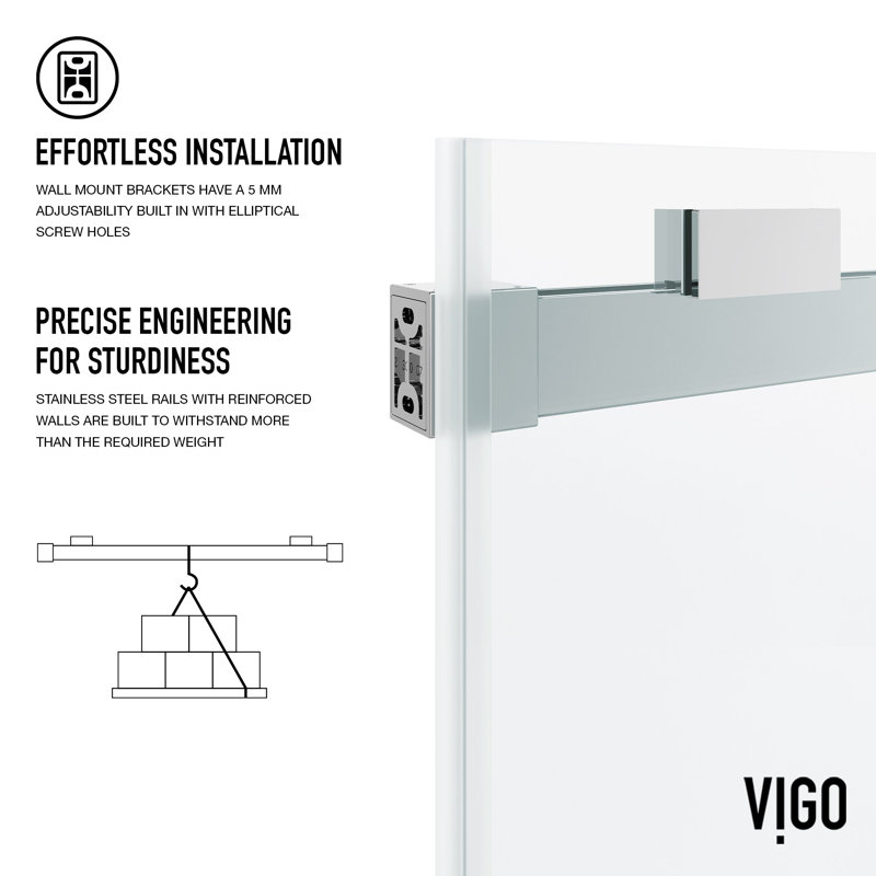 Houston 56-60" W x 76" H Sliding Frameless Shower Door with 3/8" Clear Glass, Chrome