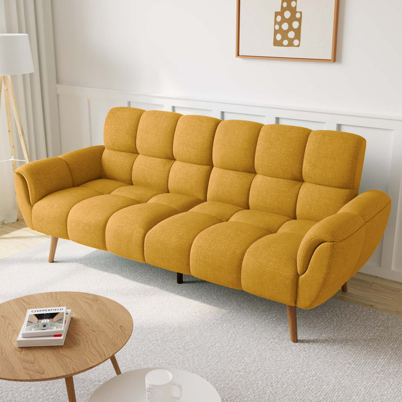 Modern 76.7 in. Flared Arm Linen Rectangle Convertible Sofa, Yellow Linen