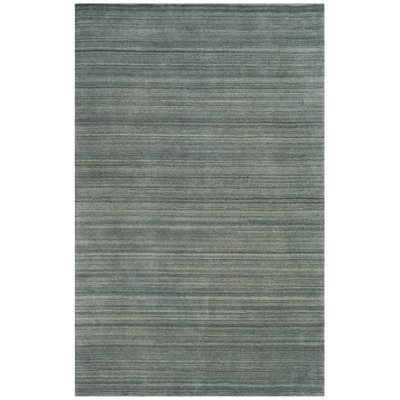 Thendara Hand Loomed Wool/Cotton Solid Colour Rug in Slate/Blue