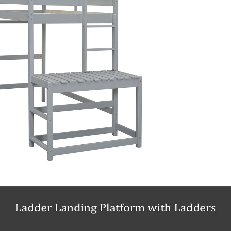 Lit mezzanine simple haut avec plateforme de chargement, échelles et garde-corps, Gris