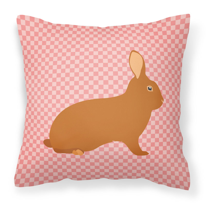Coussin décoratif d’extérieur en tissu de lapin à carreaux carrés, Rose, 18 po x 18 po