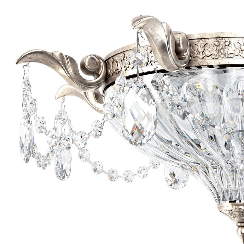 Milano 2 Light 16.5in x 8in Flush Mount in Parchment Gold with Clear Heritage Handcut Crystals, Czech, Antique Silver