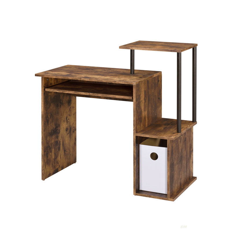 Lyphre Computer Desk with Storage, Brown, 34.5" H x 37.5" W x 16.5" D