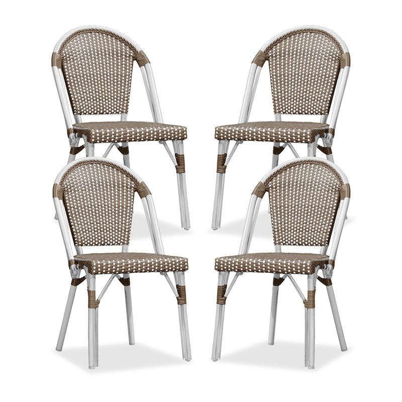 Jahnyla Premium All-Weather Wicker Outdoor Stacking Dining Side Chair, Brown