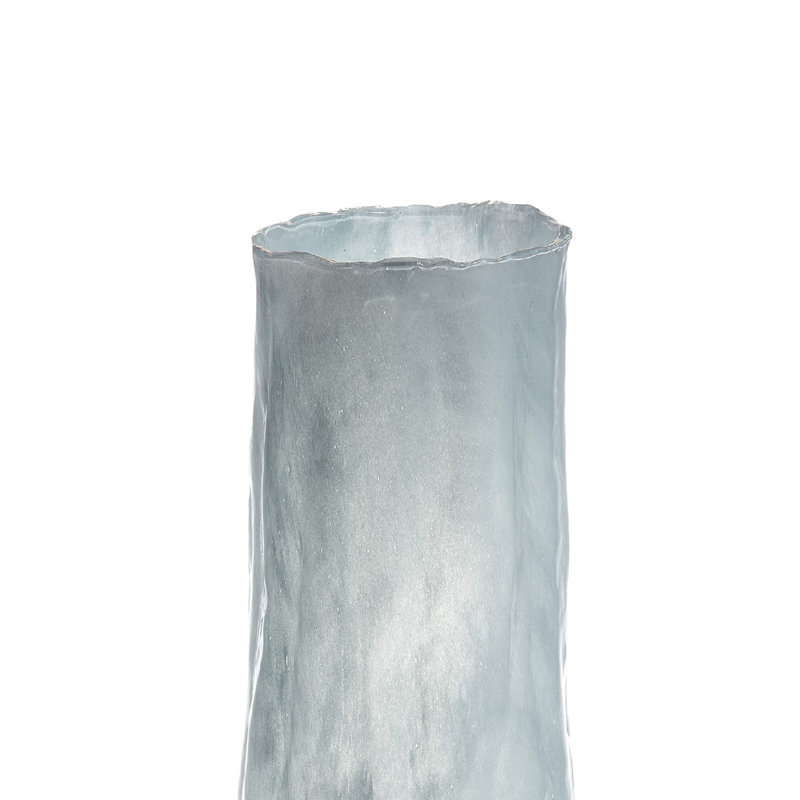 Quia Tall Decorative Vase, Rough Body, Pale Blue Blown Glass , overall Height- 20"