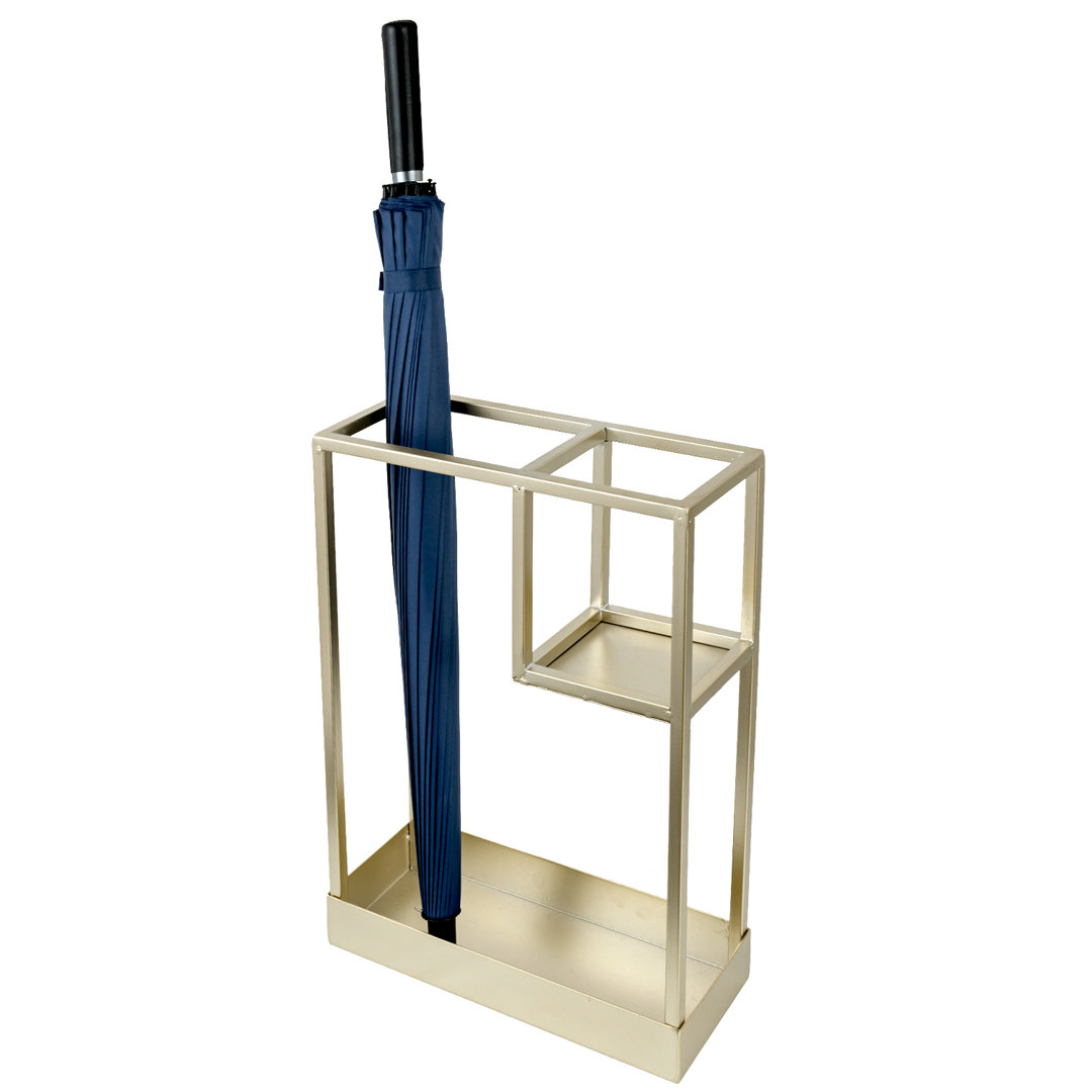 Modern Brass Tone Wide Rectangular Freestanding Umbrella Holder Mercer41