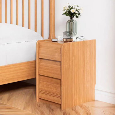 Modern Burlywood Solid wood + 3 drawers Nightstand
